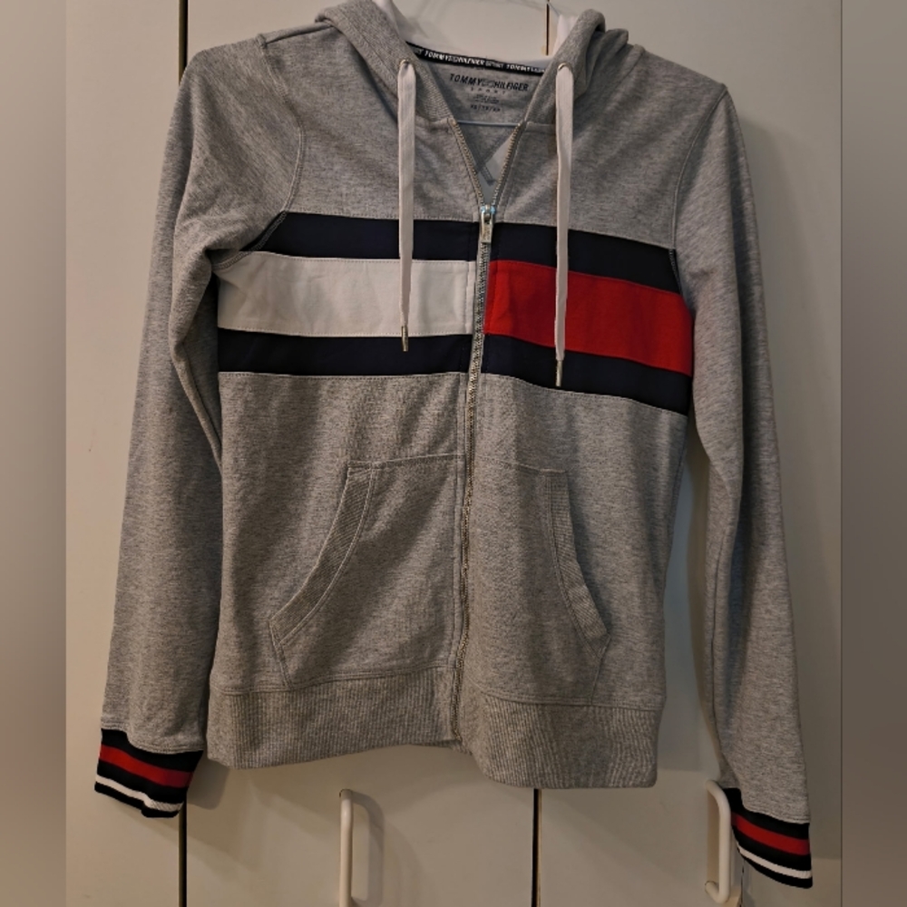 Tommy Hilfiger Gray Hoodie with Red and Blue Stripes! Can Be Unisex! BNWT'S! X/S